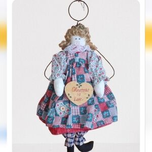 Christmas Angel Wall Hanging Patch Dress Plush Doll Metal Wire Wings/ Hanger